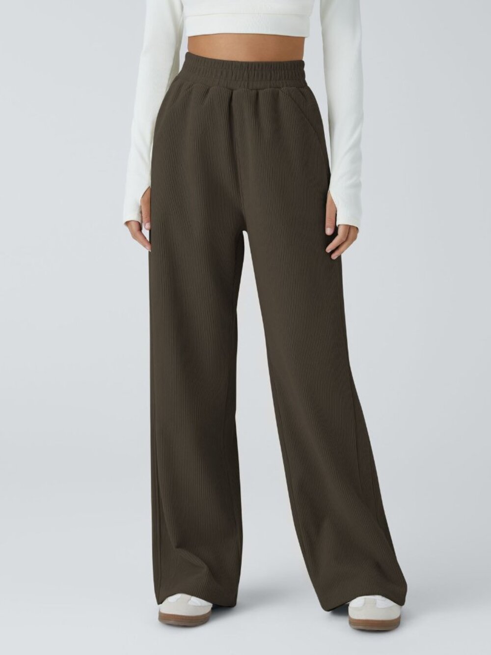 Halara - High Waisted Corduroy Casual Pants in Hemp Rope Brown/Size L (Petite) - Picture 1 of 4